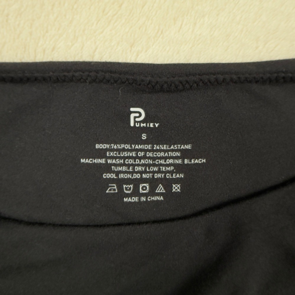 Pumiey Long‎ Sleeve Bodysuit Black Bottoms Double Layer Bodysuit  Women's Small - Picture 4 of 5